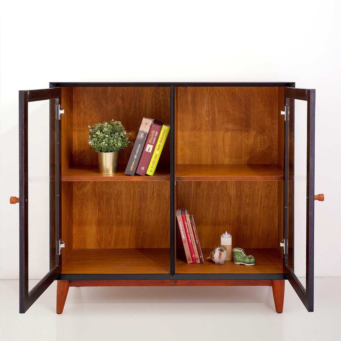 40in Mid-Century Modern Showcase - Teak & Black (৪ কুঠুরি ২ দরজা) - Bohu Bangladesh