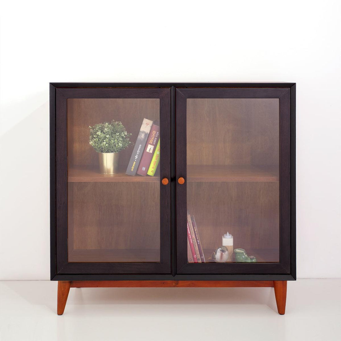 40in Mid-Century Modern Showcase - Teak & Black (৪ কুঠুরি ২ দরজা) - Bohu Bangladesh