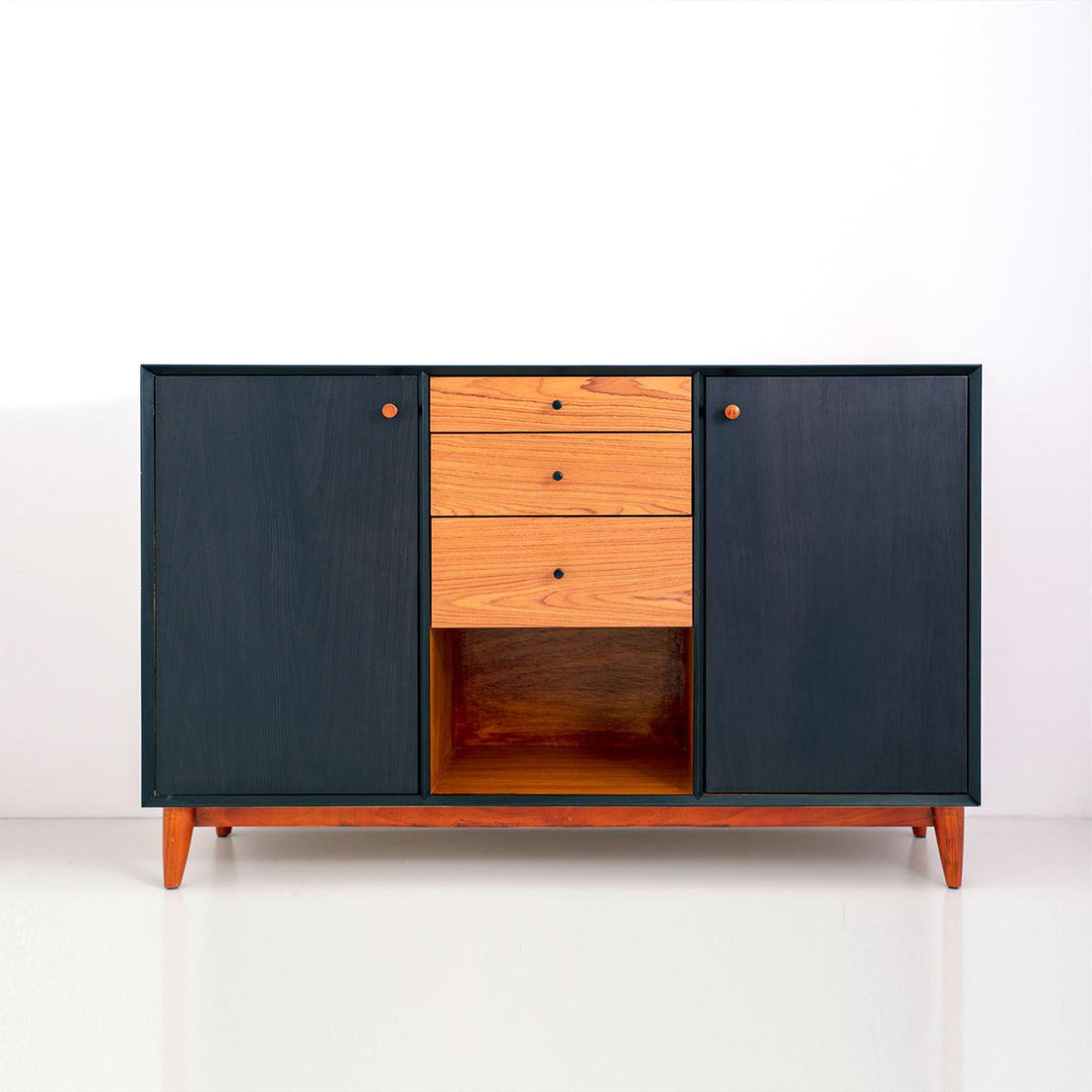 60in Mid-Century Modern Cabinet- Teak & Black (৬ কুঠুরি ২ দরজা) - Bohu Bangladesh