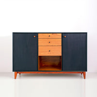 60in Mid-Century Modern Cabinet- Teak & Black (৬ কুঠুরি ২ দরজা) - Bohu Bangladesh