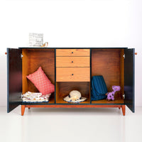 60in Mid-Century Modern Cabinet- Teak & Black (৬ কুঠুরি ২ দরজা) - Bohu Bangladesh