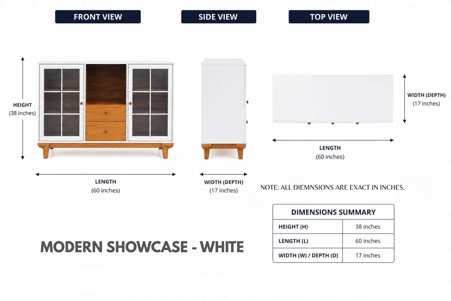 60in Modern Showcase - White (আধুনিক শো-কেস)