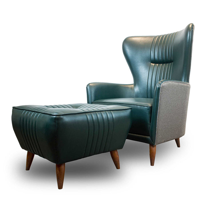 M23 Winged Armchair with Footrest_Green