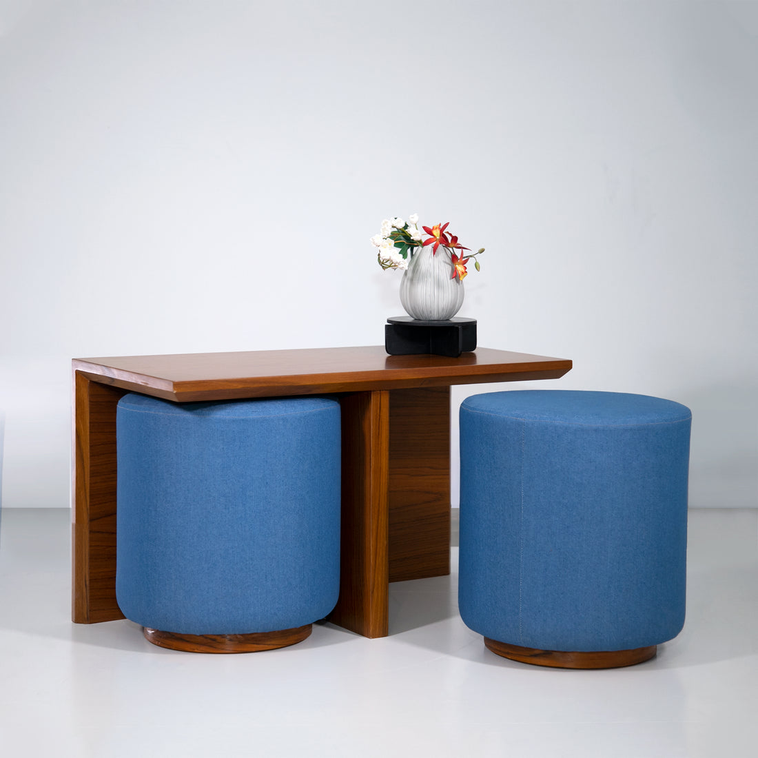 Side Table with Twin Pouffe (সাইড টেবিল ও জোড়া মোড়া) - Bohu Bangladesh