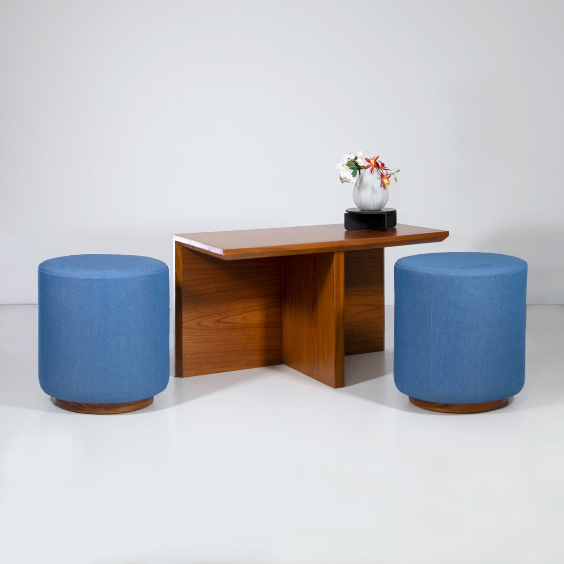 Side Table with Twin Pouffe (সাইড টেবিল ও জোড়া মোড়া) - Bohu Bangladesh