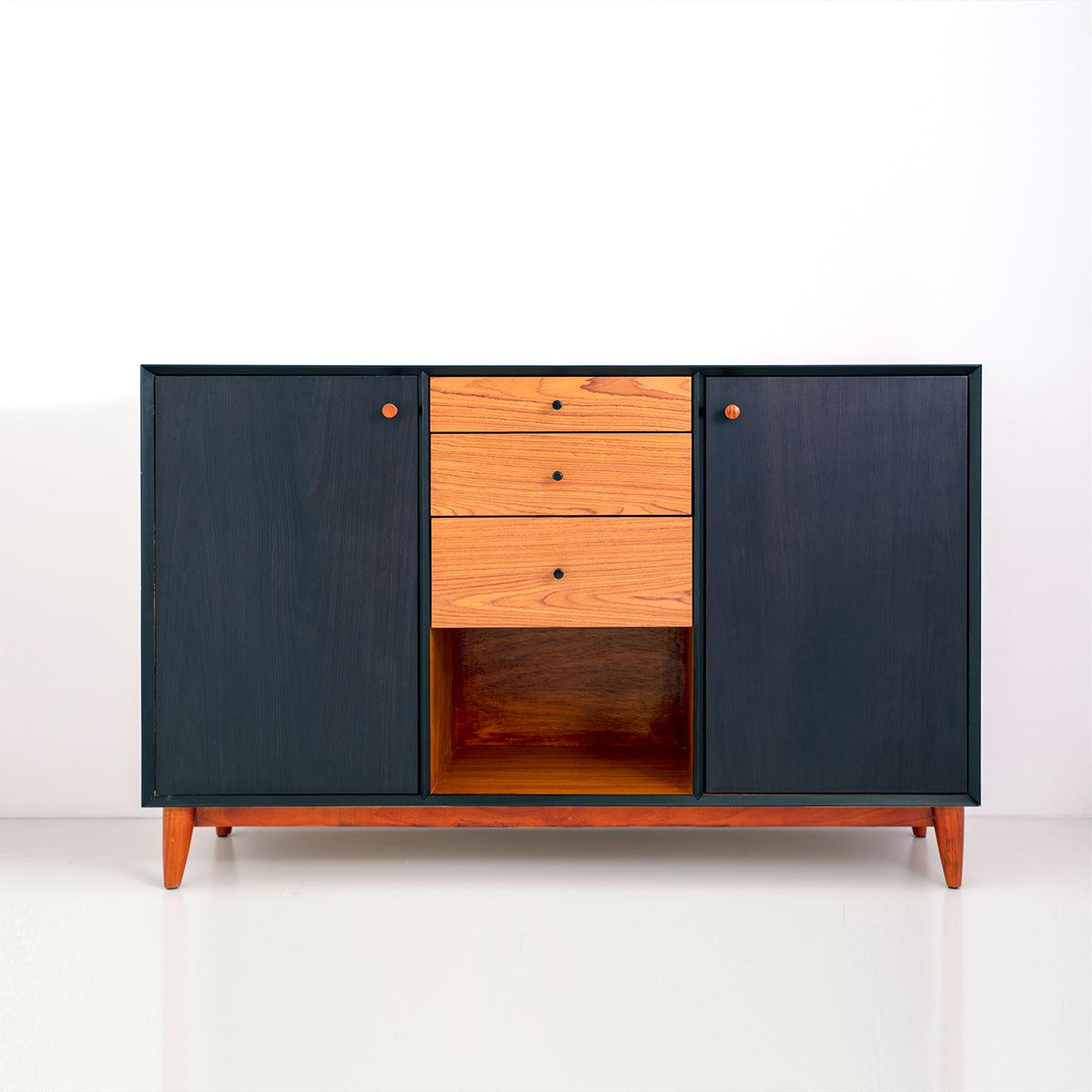 60in Mid-Century Modern Cabinet- Teak & Black (৬ কুঠুরি ২ দরজা) - Bohu Bangladesh